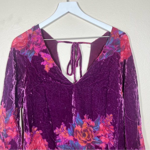 Free People womens Misha floral Burnout Velvet long sleeve Mini dress size XS - Picture 3 of 11